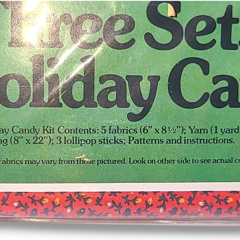 Candy Cane Ornaments Christmas Kit‎ Fabric Yarn Ribbon Craft Sewing NOS